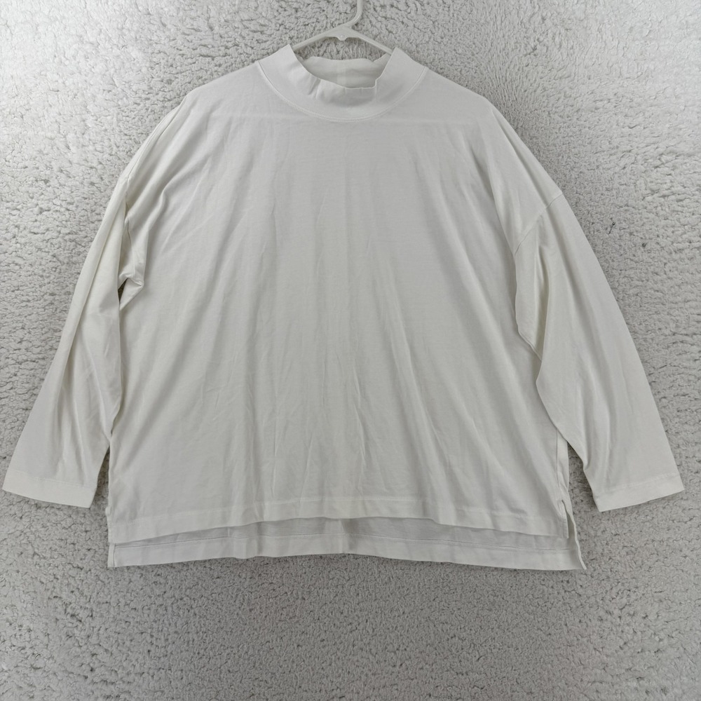 Ayr Shirt Womens XL White Mock Neck Long Sleeve Pima Cotton Relaxed Top
